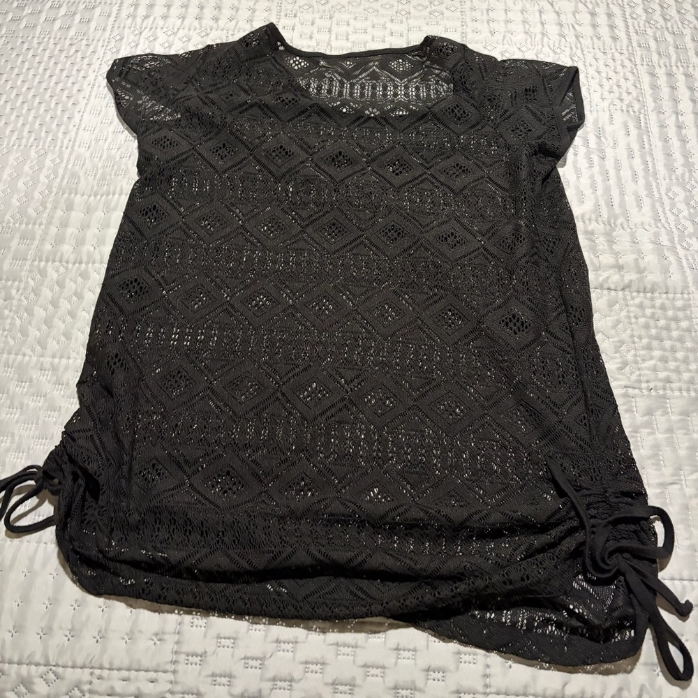 Black Lace Short Sleeve bathing suit cover up